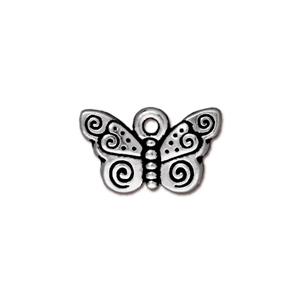 Butterfly Spiral Drop Charm Silver 9mm (x1)