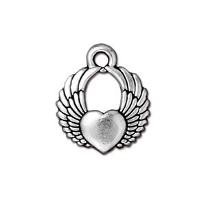 Winged Heart Drop Charm 18mm Silver Plated (1 Piece)