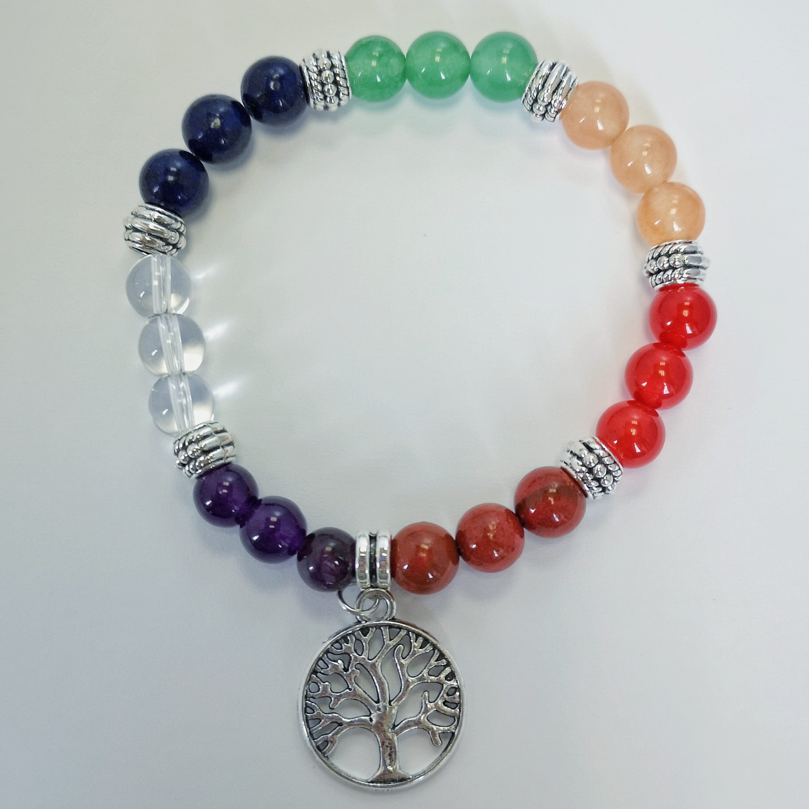 F7. Chakra Tree of Life Silver Plated Elasticated Bracelet (1 piece) 